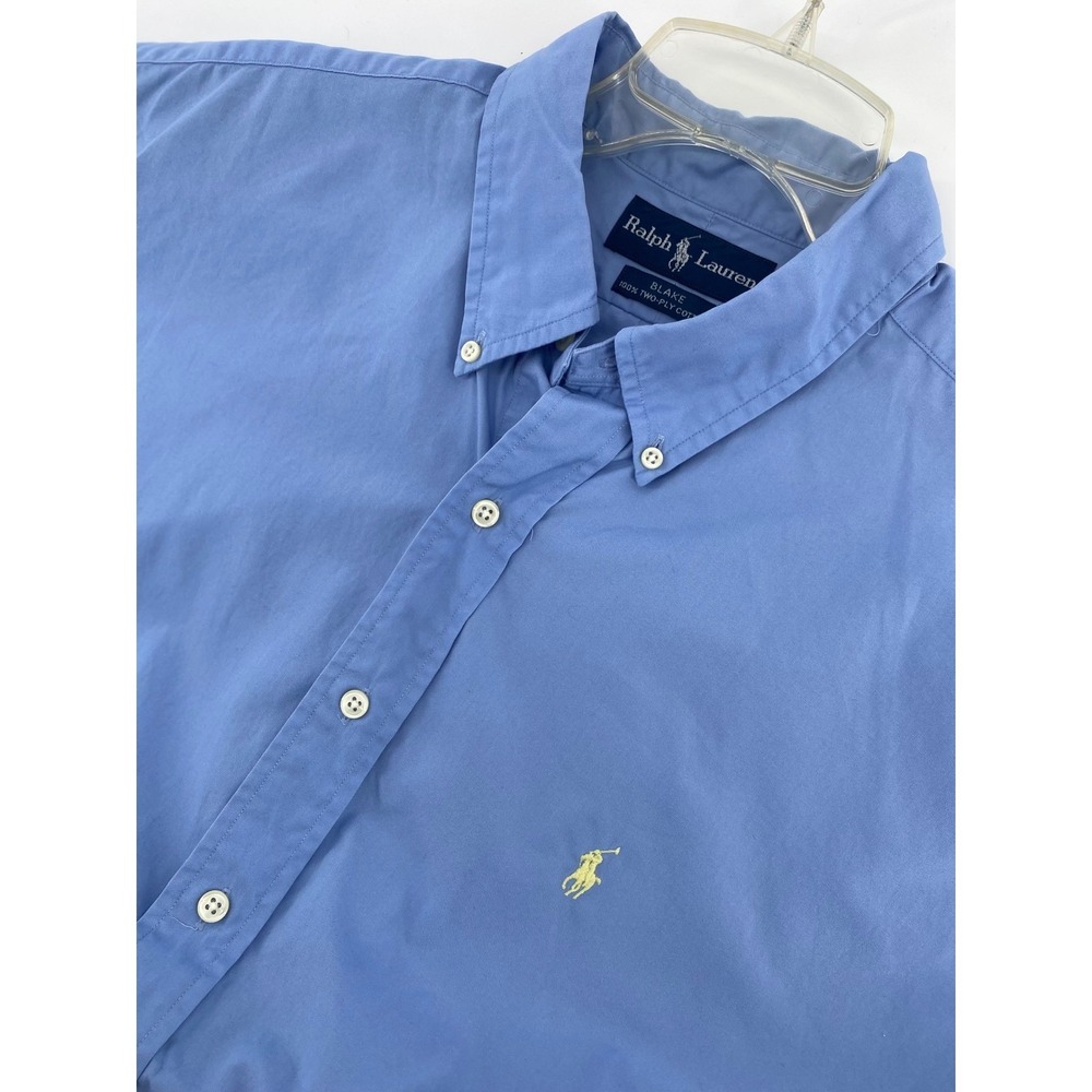 Ralph Lauren Blake Mens XL Blue Short Sleeve Button Down 100% Cotton Shirt - Picture 2 of 9